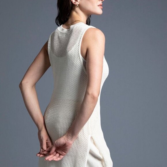 LAST ONE Nina Crochet Long Line Side Slit Cover Up Tank in Ivory - Picture 6 of 6